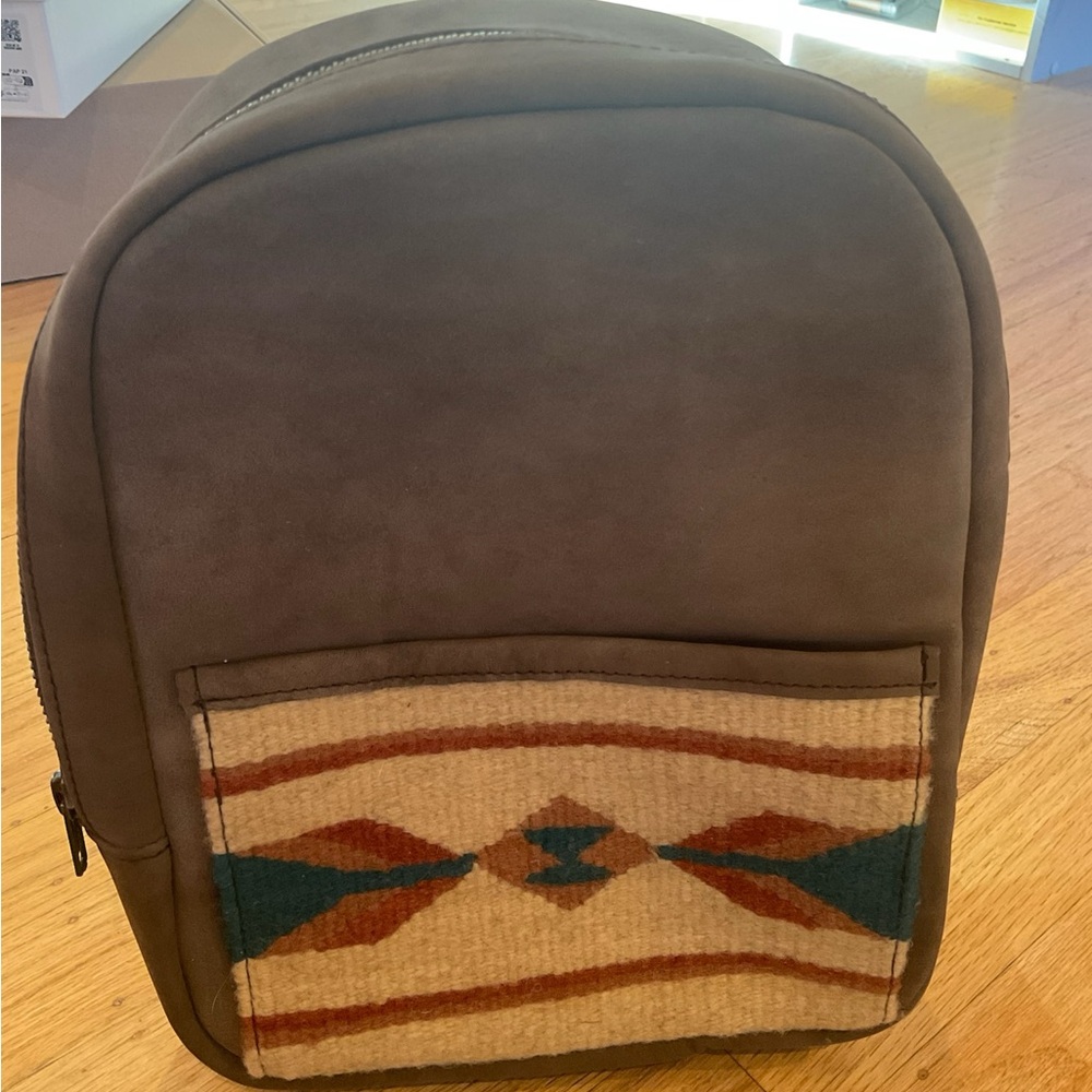 Amasouk Women's Taupe leather Backpack with wool textile Front Pocket
